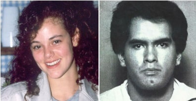 A picture of Rebecca Schaeffer(Left), who was murdered by Robert John Bardo(Right).