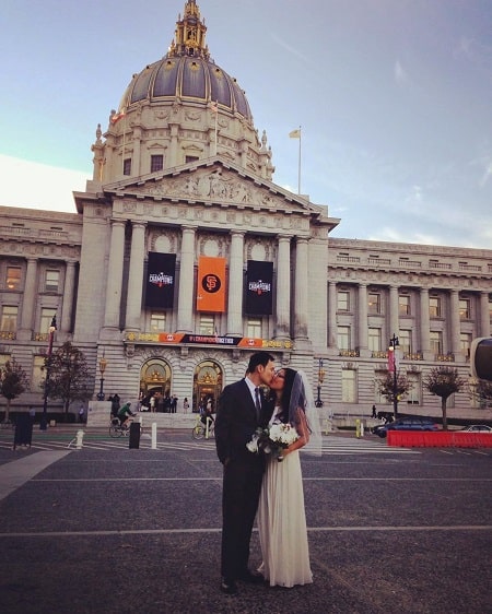 Ali Wong And Justine Hakuta on their wedding day.