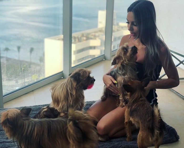 Liz with her 4 adorable pups.