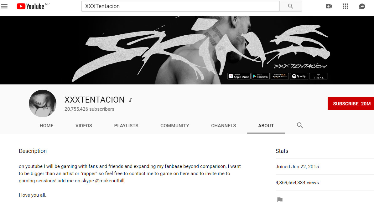XXXTentacion YouTube Channel.