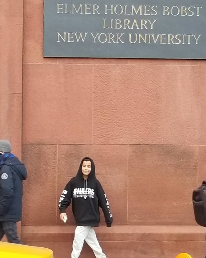 D.J. in front of the NYU library.