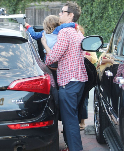 Johnny Knoxville got caught in camera taking his kid to ride.