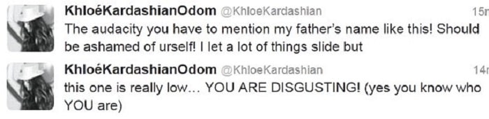 Khloe's Tweets on the situation.