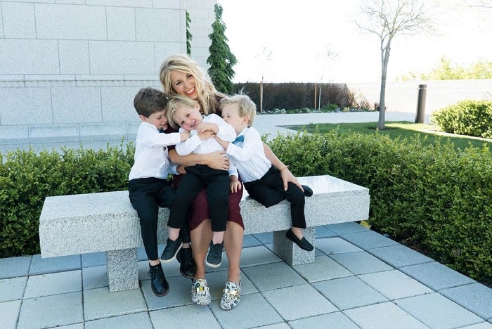 Brandon's wife Shelby Osmond and their three kids Benson, Daxton and Tayte on his brother's wedding.