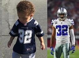 Jru Scandrick in his jersey as his father Orlando Scandrick.