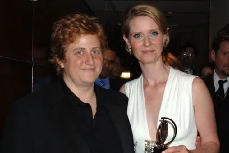 A picture of Max Ellington Nixon-Marinoni parent's Cynthia Nixon and Christine Marinoni.