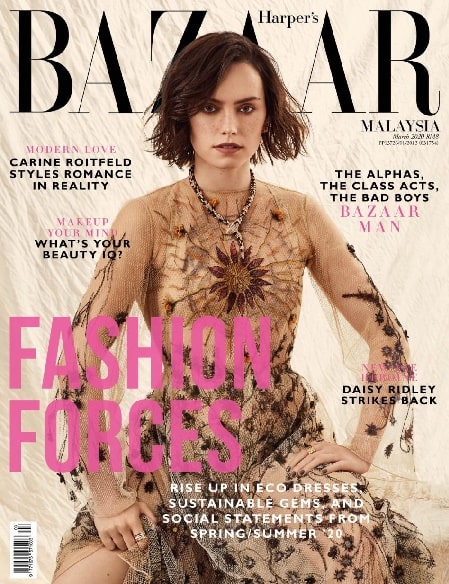 Daisy Ridley in the cover picture of Bazaar.