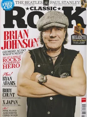 Brian Johnson in the cover picture of Rock Magazine.