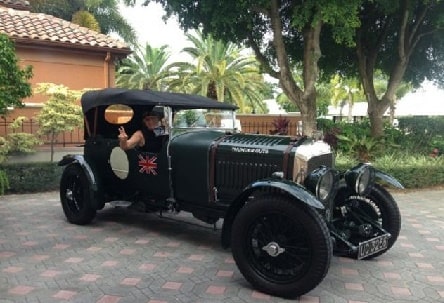 Brian Johnson riding his Bentley 4.5-litre.