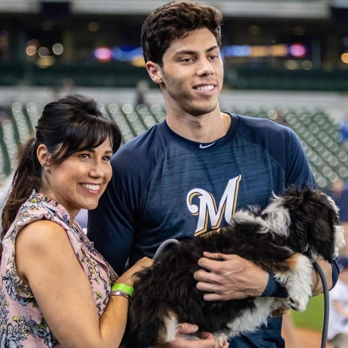 Picture of Alecia Yelich with her son Christian Yelich and pet Cooper.