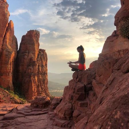 Nicole Steinwedell meditating on Sedona, Arizona