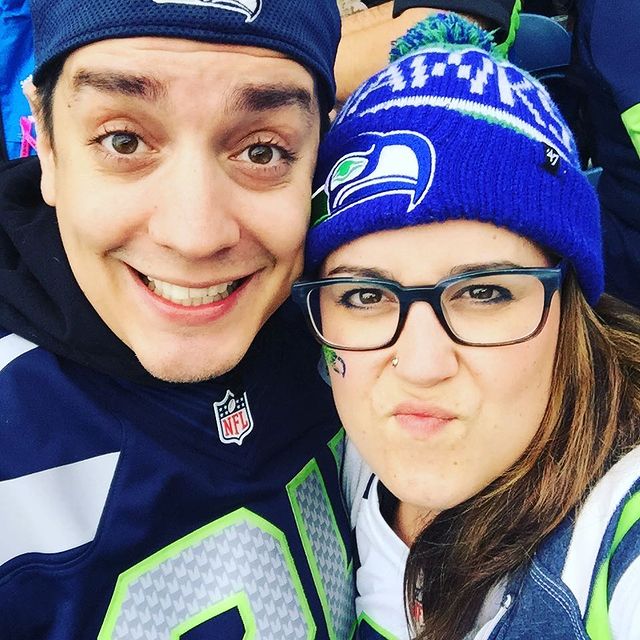 Katharine Luckinbill with her husband Jeff Conner in the stadium