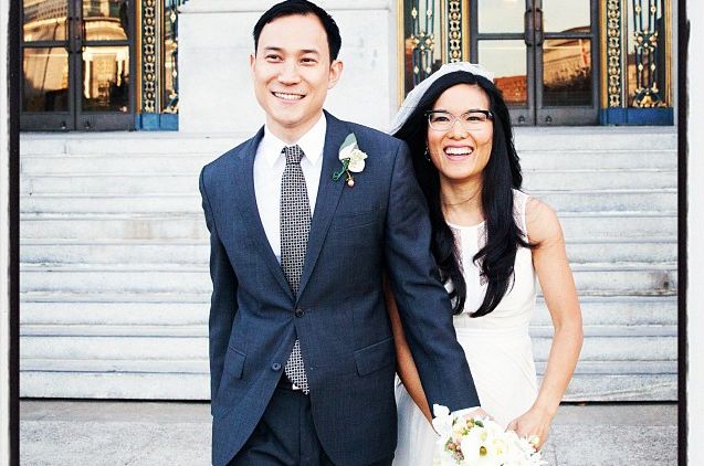 Justin Hakuta with his wife Ali Wong on their wedding day