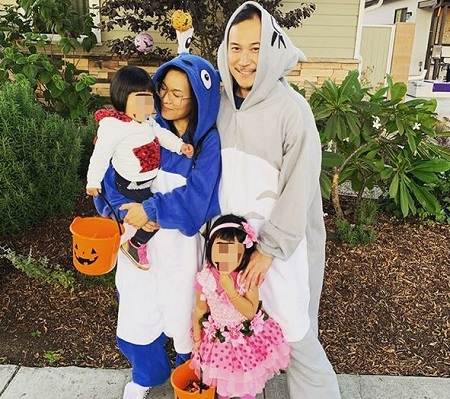Justin Hakuta with his family celebrating Halloweens