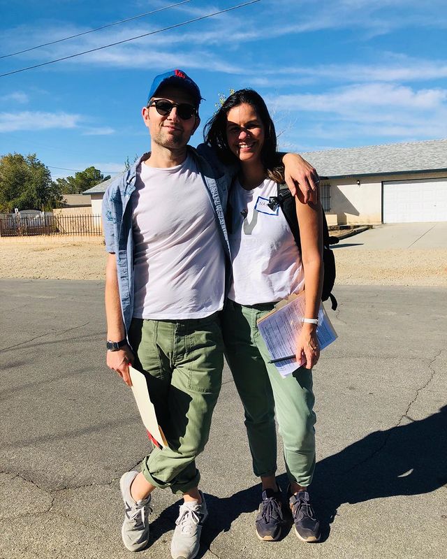 Naomi Scott with her husband Adam Scott canvassing for Katie Hill congress